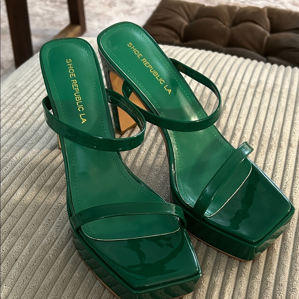 Shoe Republic LA Emerald Green Strappy Heels